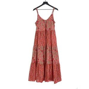 CHELSEA & THEODORE Tiered Cotton Maxi Dress Pink Floral L